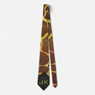 Girafa Gravata Estampada Marrom e Amarelo