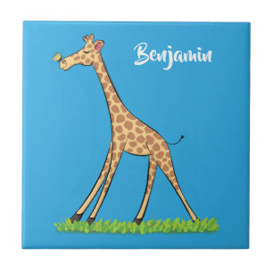 Girafa linda e feliz com cartoon de borboleta