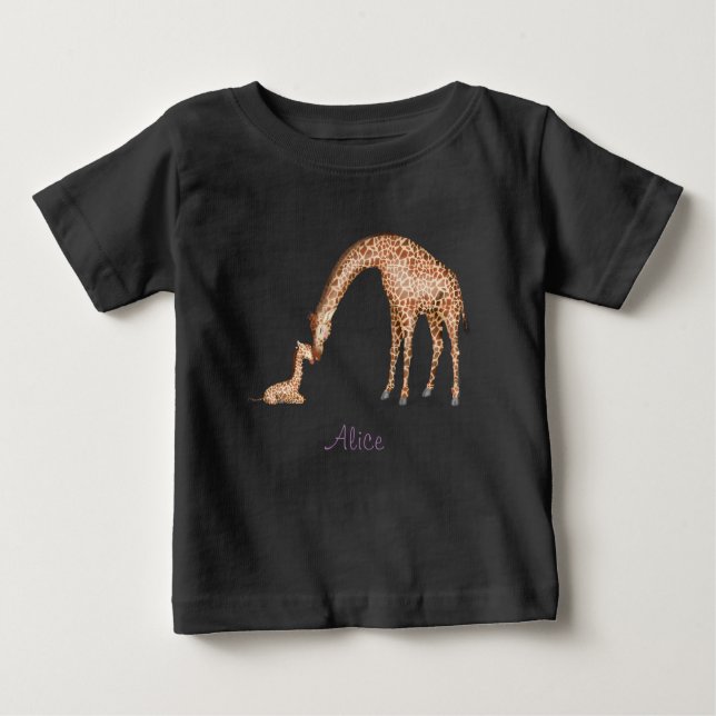 Girafa-mãe e camiseta para bebês (cor) (Frente)