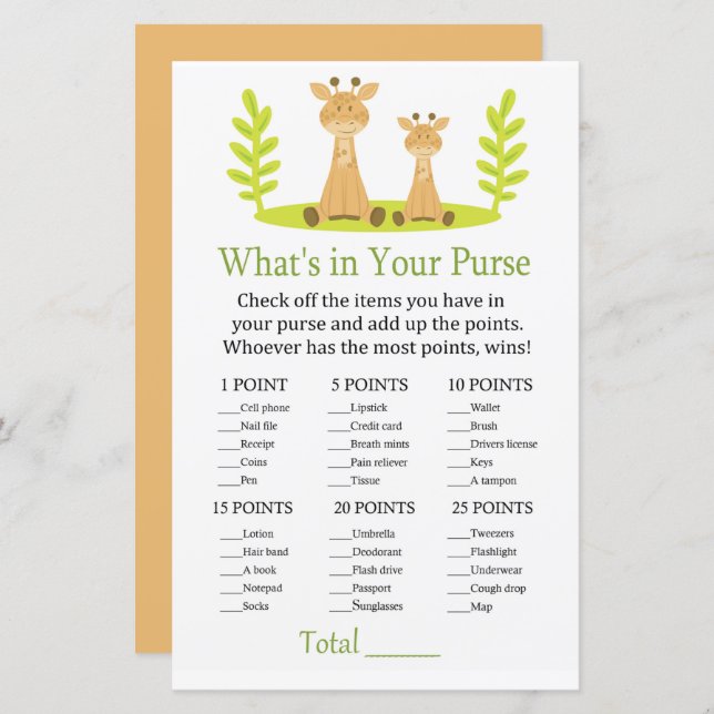 Girafa O que há no seu chá de fraldas de jogo (Frente/Verso)