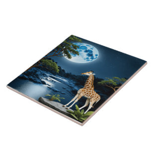 Girafa Por Moonlit River Sob Starlit Sky