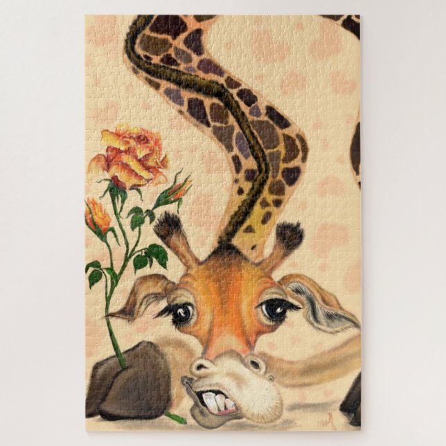 Girafa Romântica com Rosa Funny Quebra-cabeça (Vertical)
