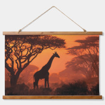 Girafa Silhueta Pôr do Sol Safari Arte de Parede