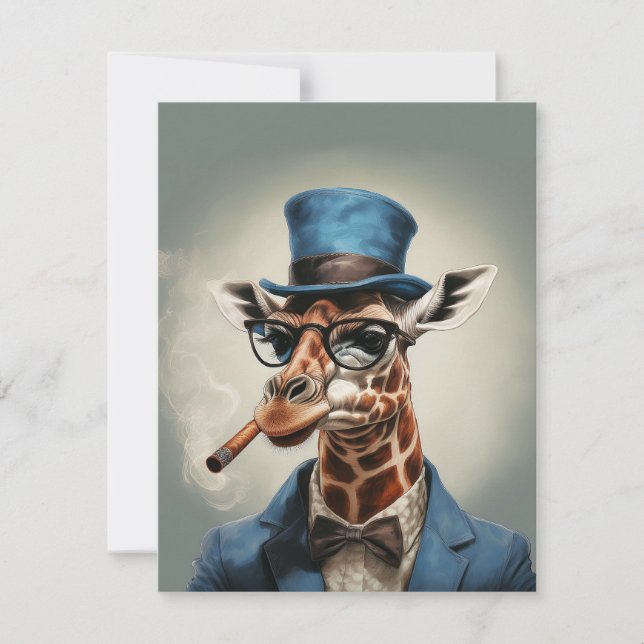 Girafa usando chapéu de copa alto fumando charuto  (Frente)