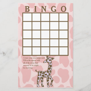Girafa Vê Cartão De Bingo Rosa