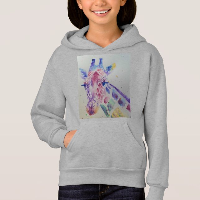 Girafa Whimsic Watercolor Girls Pullover Hoodie (Frente)