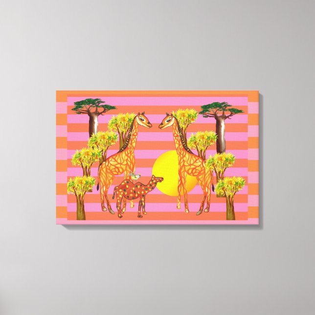 Girafas, Camel e uma Canvas de pássaros (Frente)