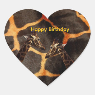 Girafas Em Fundo De Girafa, Adesivos De Coração De