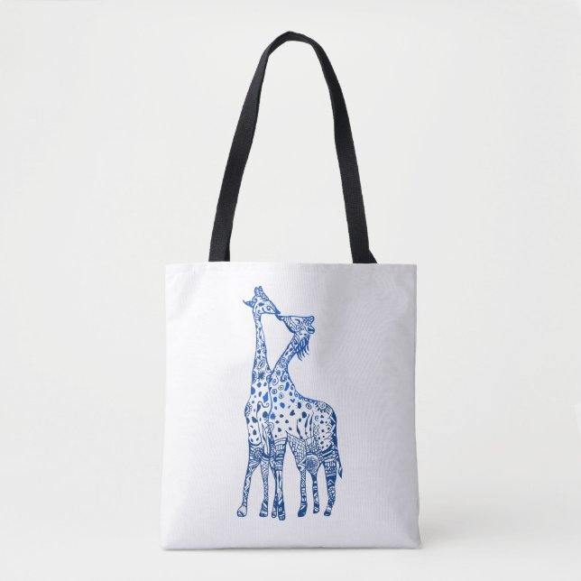 Girafas Kiss Desenhando Tote Bag Totalmente Impres (Frente)