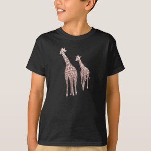 Girafas-mãe e criança desenhando camisetas