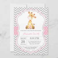 Giraffe Chá de fraldas Convite Rosa e Cinzas