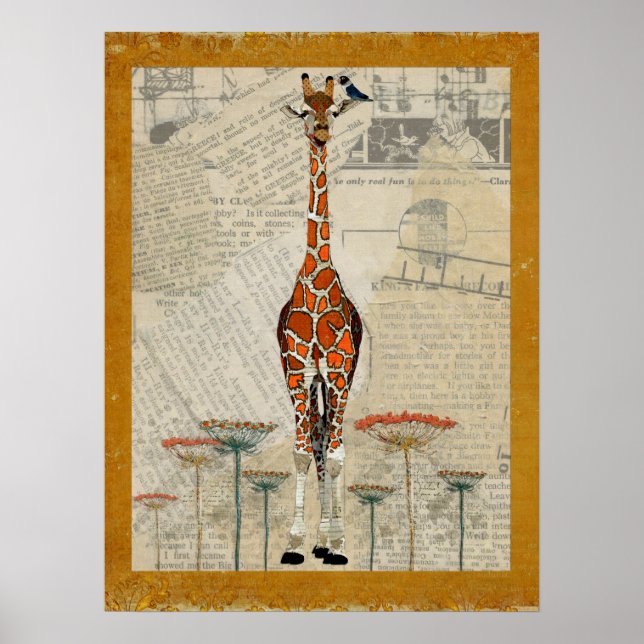 GIRAFFE & INDIGO BIRD Art Poster (Frente)