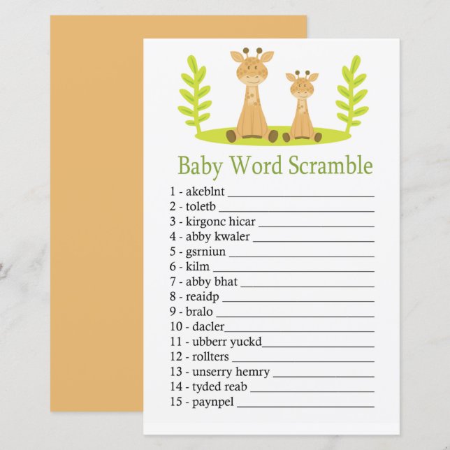Giraffe Jogo de palavra de bebê (Frente/Verso)