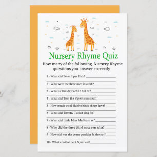 Giraffe Nursery Rhyme jogo de chá de fraldas do Qu