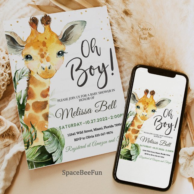 Giraffe Safari - chá de fraldas de convite Giraffe (Safari Baby Shower, Giraffe Theme, Jungle Party, Baby Shower Decor, Wild Adventure






)