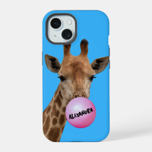 Giraffe soprando bolha de chiclete