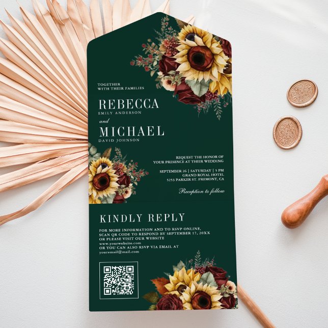 Girasóis Borgonha Código QR Casamento Esmeralda (Criador carregado)