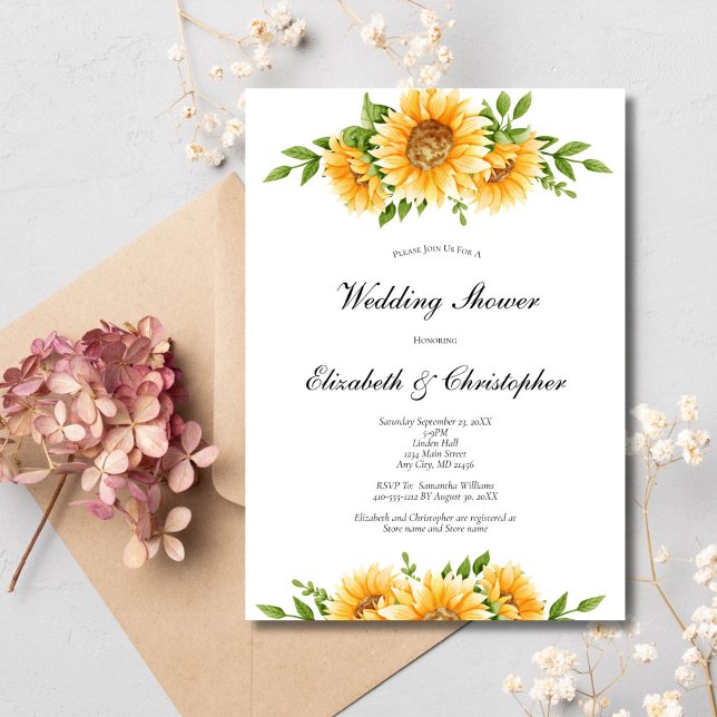 Girassóis Amarelo Chá de casamento Floral Convite (Sunflowers Rustic Country Wedding Couples Bridal Shower Invitation. Printed or Digital)