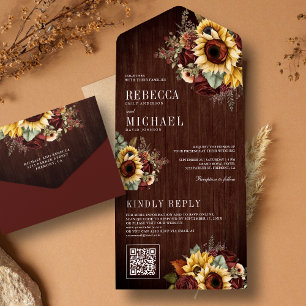 Girassóis Borgonha Floral Código QR Madeira Casame