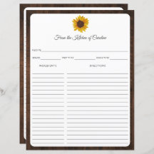 Girassóis Cartão de Receita de Madeira Rústica Ins