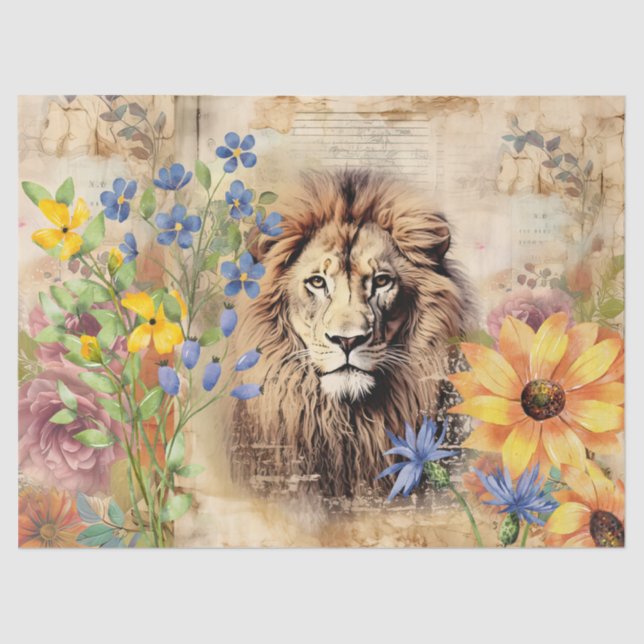 Girassóis e Vintage Papel de Tecido Leão (Frente )