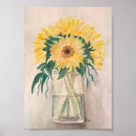 Girassóis em Poster de Canvas Vase Premium (5x7)