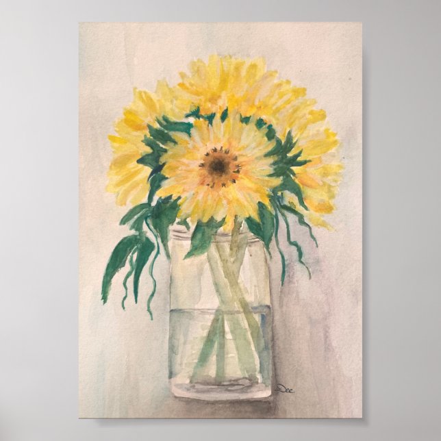 Girassóis em Poster de Canvas Vase Premium (5x7) (Frente)