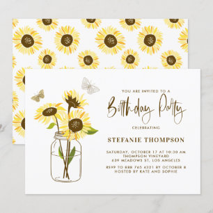 Girassóis no Convite de aniversário Mason Jar