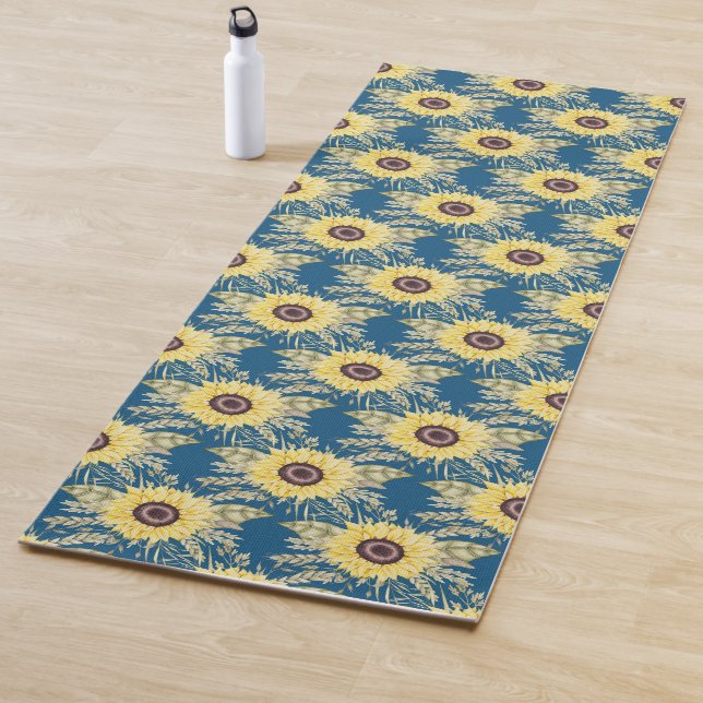 Girassóis num tapete azul de Yoga Mat (In Situ)
