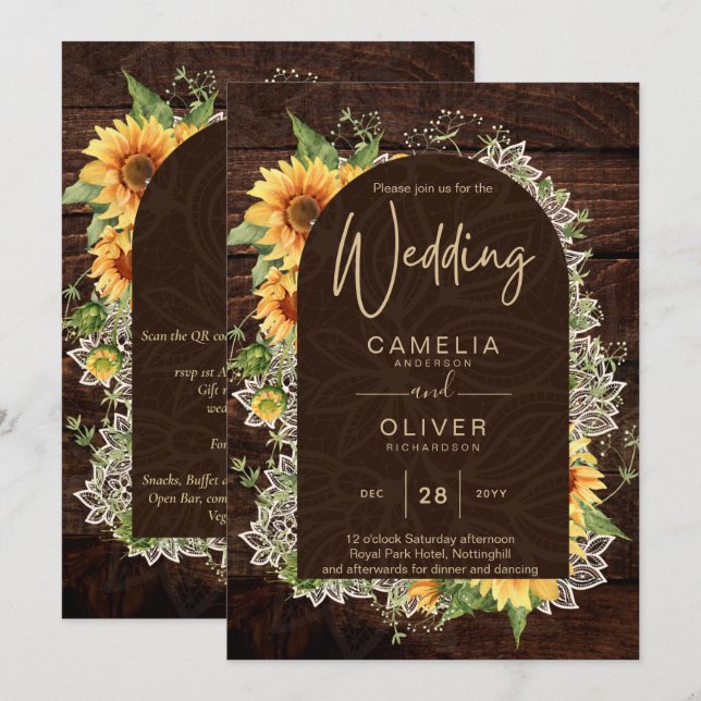 Girassóis russos Elegantes e Convite de casamento  (Frente/Verso)
