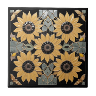 Girassol Amarelo em Deco de Arte Negra inspirado