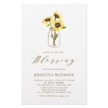 Girassol Amarelo em Mason Jar Baby Blessing Invite