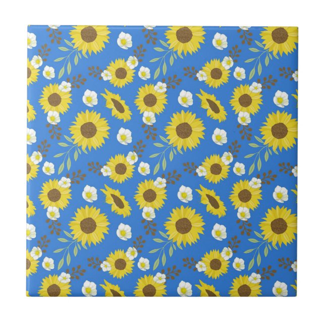Girassol Amarelo Flor Floral Fundo Azul (Frente)