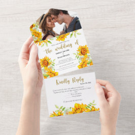 Girassol Amarelo Tudo em Um Convite de casamento