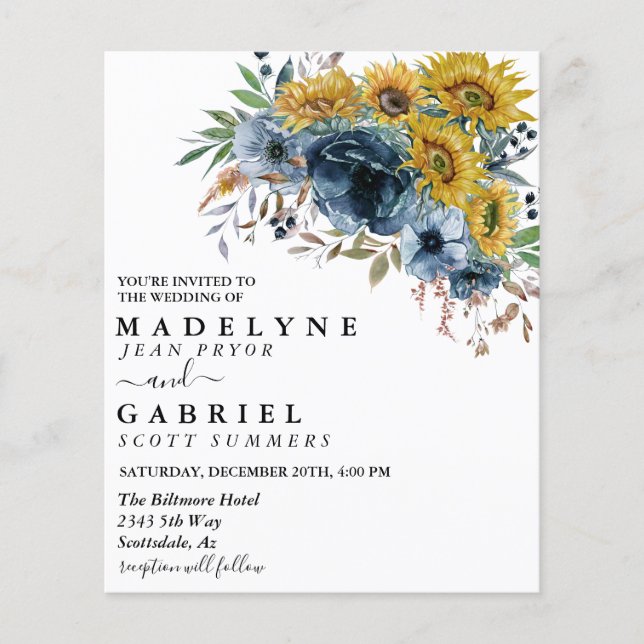 Girassol Aquarela Azul Elegante Floral (Frente)