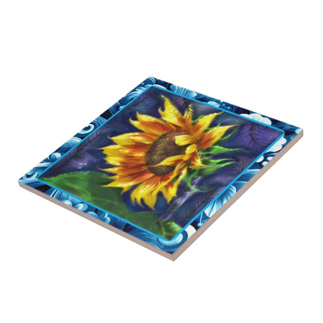 Girassol Azul Noturno Flor Verde Amarelo Floral (Lateral)