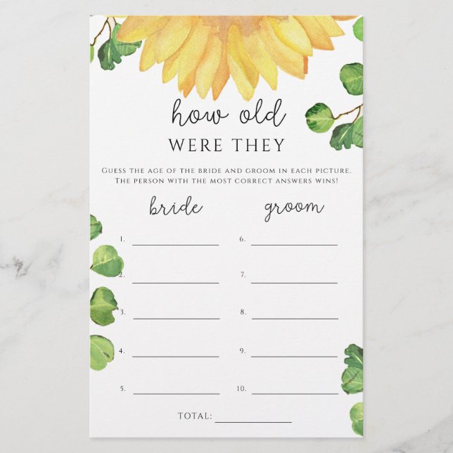 Girassol de aquarela Quantos anos eles tinham? (Frente)