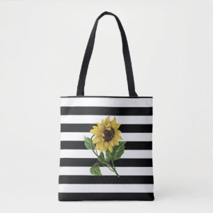 Girassol em Black and White Stripes Tote Bag
