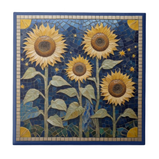 Girassol Faux Mosaico Amarelo Sol Marinho Azul
