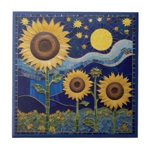 Girassol Faux Mosaico Amarelo Sol Marinho Azul