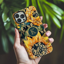 Girassol Floral Monograma Brilho Dourado Falso