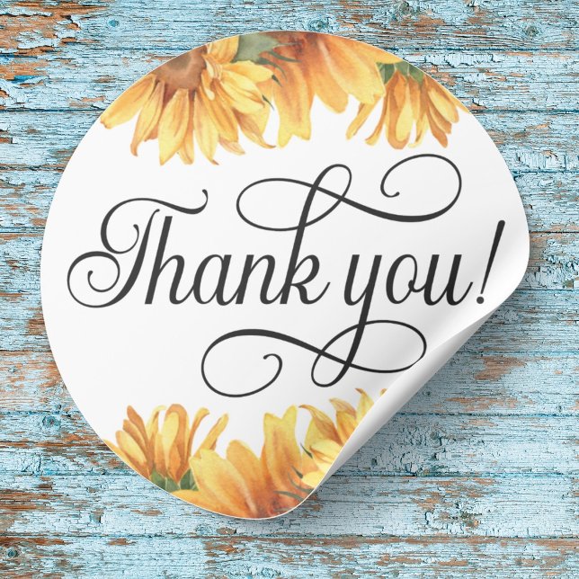Girassol Obrigado! Adesivo (Sunflower Thank you sticker
Swirly Thank you! script)