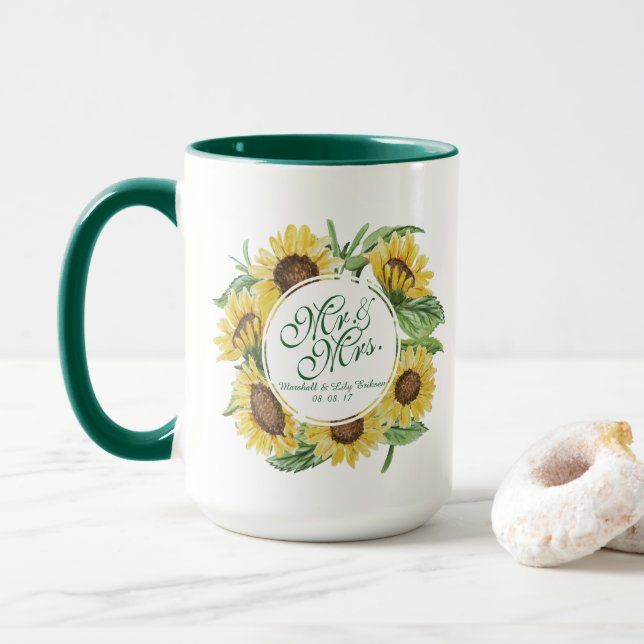 Girassol personalizado que Wedding a caneca (Com Donut)