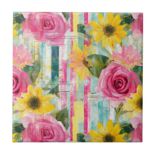 Girassol Rosa Rosa Floral Teal Verão