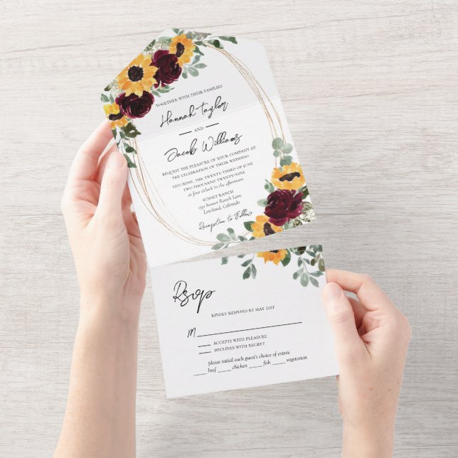Girassol Russo e Rosas com Casamento RSVP (Aba destacável)