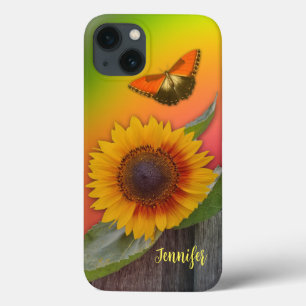 Girassol sobre fundo colorido e nome personalizado