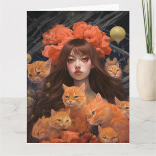 GIRL E GINGER CAT GATOS ANIVERSÁRIO GRANDE CARTÃO 