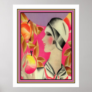 "Girl & Fruta Tree" Art Deco Impressão