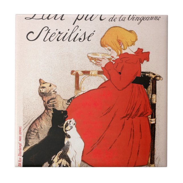 Girl in Red Dress Drinking Milk Steinlen Poster (Frente)