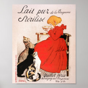 Girl in Red Dress Drinking Milk Steinlen Poster